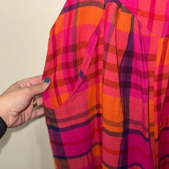 BiBi Vibrant Pink and Orange Plaid Jumpsuit - Picture 5 of 6